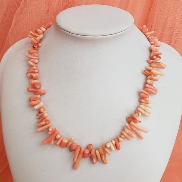 VTG Angel Skin Branch Coral Necklace 16" Long 925 Sterling Silver Clasp Pink - Picture 9 of 10